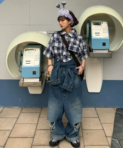 WudgeBoy（ワッジボーイ）の「fringe checked shirt（シャツ/ブラウス・レディース・オレンジ/ネイビー・MEDIUM/LARGE/X-LARGE）」の7枚目の写真