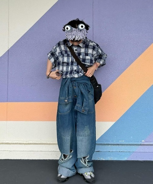 WudgeBoy（ワッジボーイ）の「fringe checked shirt（シャツ/ブラウス・レディース・オレンジ/ネイビー・MEDIUM/LARGE/X-LARGE）」の8枚目の写真