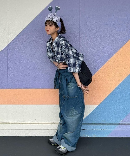 WudgeBoy（ワッジボーイ）の「fringe checked shirt（シャツ/ブラウス・レディース・オレンジ/ネイビー・MEDIUM/LARGE/X-LARGE）」の9枚目の写真