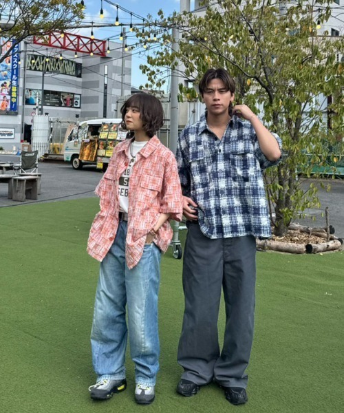 WudgeBoy（ワッジボーイ）の「fringe checked shirt（シャツ/ブラウス・レディース・オレンジ/ネイビー・MEDIUM/LARGE/X-LARGE）」の5枚目の写真