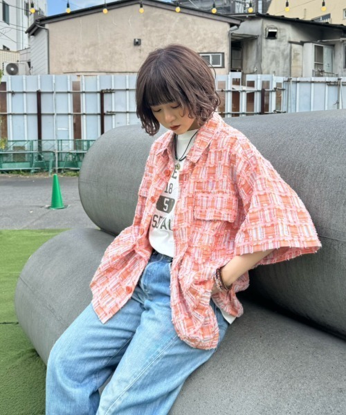 WudgeBoy（ワッジボーイ）の「fringe checked shirt（シャツ/ブラウス・レディース・オレンジ/ネイビー・MEDIUM/LARGE/X-LARGE）」の13枚目の写真