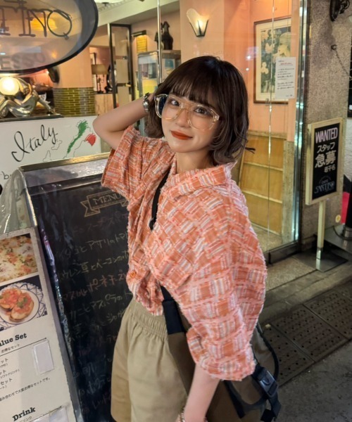 WudgeBoy（ワッジボーイ）の「fringe checked shirt（シャツ/ブラウス・レディース・オレンジ/ネイビー・MEDIUM/LARGE/X-LARGE）」の15枚目の写真