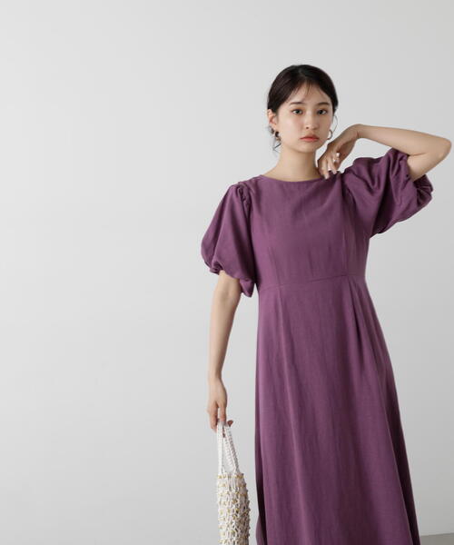 N.（N. Natural Beauty Basic）（エヌエヌナチュラルビューティーベーシック）の「◆【S Size Line】２ｗａｙスリーブ麻混ワンピース（ワンピース・レディース・イエロー/ホワイト/パープル・MEDIUM/SMALL）」の9枚目の写真
