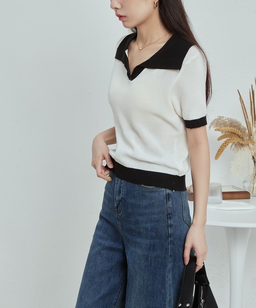 MAISON DE THERESE(メゾン ド テレーズ)の「バイカラーニットTシャツ(Tシャツ/カットソー・レディース・ブラック/ピンク/ホワイト・M)」の15枚目の写真