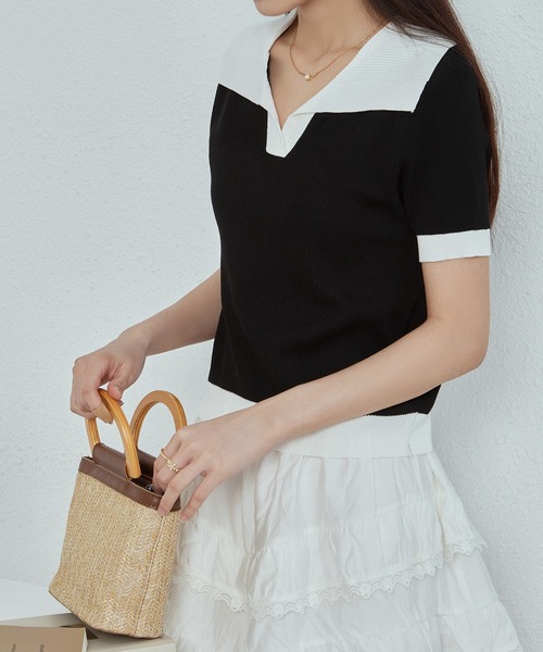 MAISON DE THERESE(メゾン ド テレーズ)の「バイカラーニットTシャツ(Tシャツ/カットソー・レディース・ブラック/ピンク/ホワイト・M)」の5枚目の写真