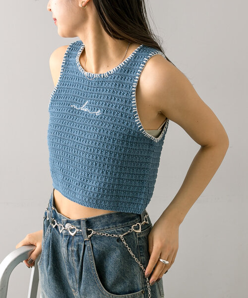 mline（エムライン）の「[mline]刺繍ロゴアメスリタンク（タンクトップ・レディース・ブラック/ブルー/アイボリー・FREE）」の3枚目の写真