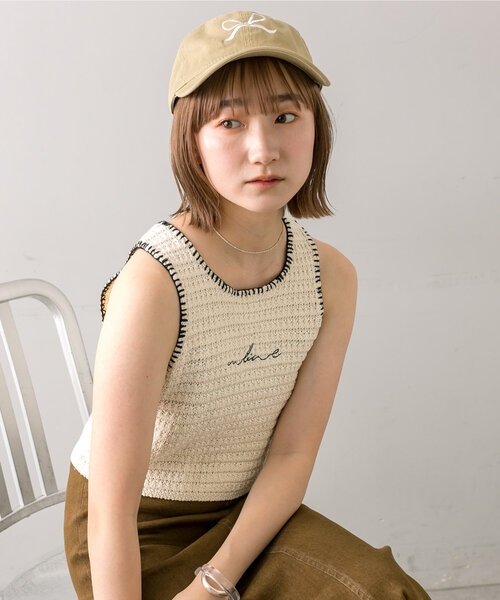 mline（エムライン）の「[mline]刺繍ロゴアメスリタンク（タンクトップ・レディース・ブラック/ブルー/アイボリー・FREE）」の2枚目の写真