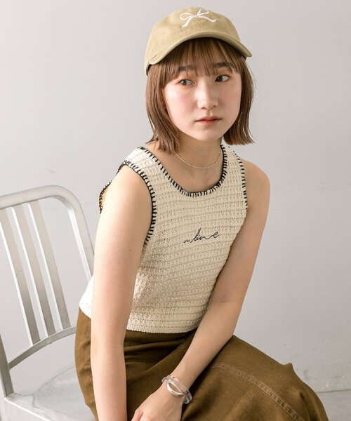 mline（エムライン）の「[mline]刺繍ロゴアメスリタンク（タンクトップ・レディース・ブラック/ブルー/アイボリー・FREE）」の4枚目の写真