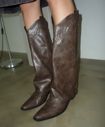 SHAGGIE | スタッズ付きヴィンテージウェスタン風ロングカバーブーツ(ブーツ)