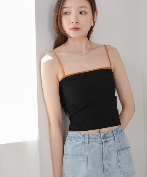 Katie♡ギンガムチェック クロップドキャミソール 黒 ブラック Katie♡ギンガムチェック クロップドキャミソール 黒 ブラック