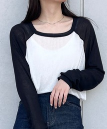 シアー配色ラグランTシャツ