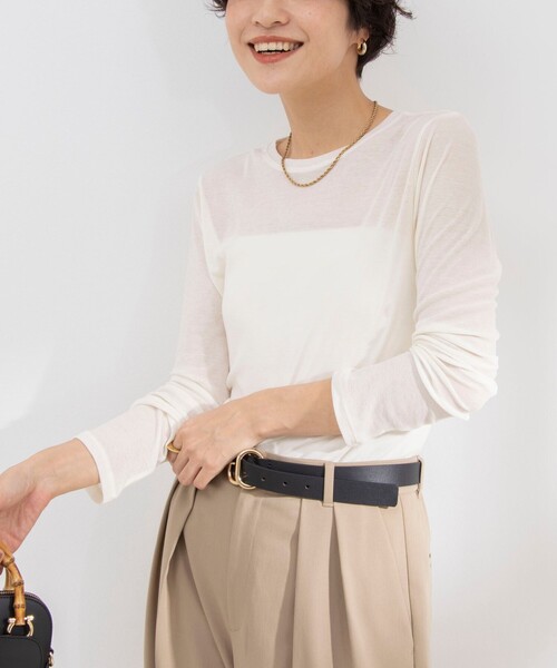 NOLLEY’S Sophi（ノーリーズソフィ）の「シアーフライスロンT（Tシャツ/カットソー・レディース・オフホワイト/ブラック/グレイッシュブルー・38）」の2枚目の写真