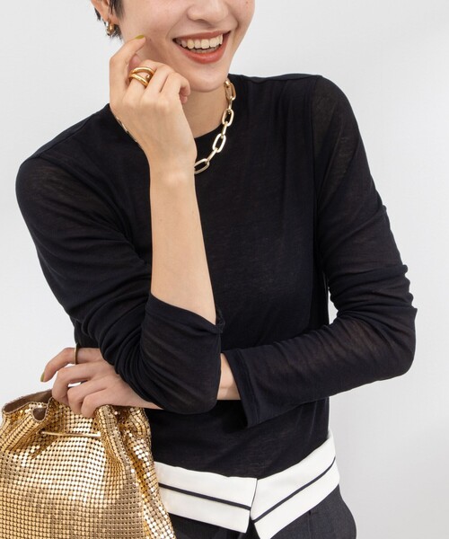 NOLLEY’S Sophi（ノーリーズソフィ）の「シアーフライスロンT（Tシャツ/カットソー・レディース・オフホワイト/ブラック/グレイッシュブルー・38）」の3枚目の写真