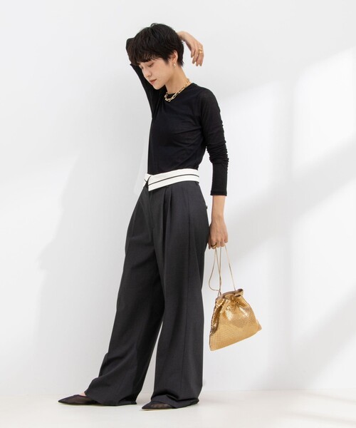 NOLLEY’S Sophi（ノーリーズソフィ）の「シアーフライスロンT（Tシャツ/カットソー・レディース・オフホワイト/ブラック/グレイッシュブルー・38）」の5枚目の写真