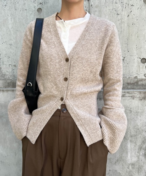 セール】ベルスリーブVネックニットカーディガン（カーディガン/ボレロ