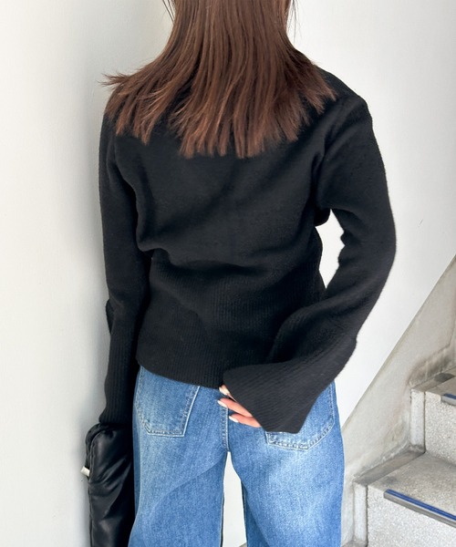 カーディガン ベルスリーブVネックニットカーディガン レディース select MOCA カーディガン ベルスリーブVネックニット