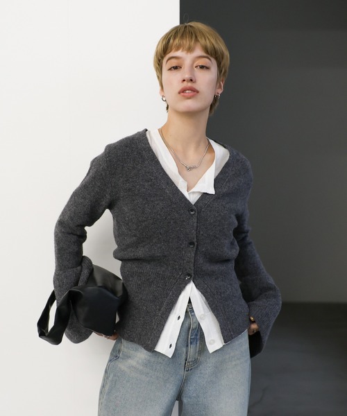 セール】ベルスリーブVネックニットカーディガン（カーディガン/ボレロ