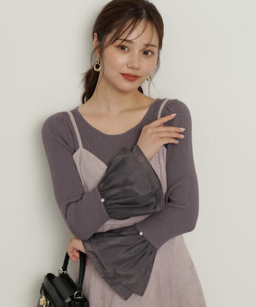PROPORTION BODY DRESSING(プロポーションボディドレッシング)の「シアーフレアスリーブリブニット / 1214270911(ニット/セーター・レディース・グレー/ダークグレー/ホワイト系その他・SMALL/MEDIUM)」の1枚目の写真