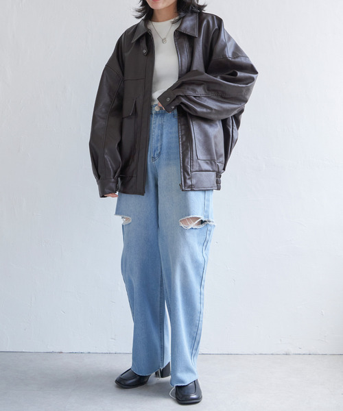 VENCEEXCHANGE（ヴァンスエクスチェンジ）の「合皮ブルゾンジャケット（ブルゾン・レディース・ブラウン/ブラック・M）」の19枚目の写真