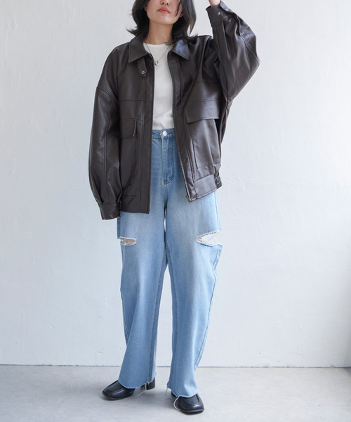 VENCEEXCHANGE（ヴァンスエクスチェンジ）の「合皮ブルゾンジャケット（ブルゾン・レディース・ブラウン/ブラック・M）」の18枚目の写真