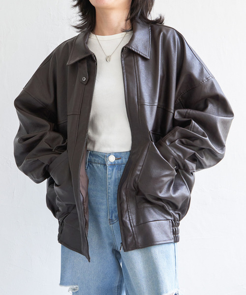 VENCEEXCHANGE（ヴァンスエクスチェンジ）の「合皮ブルゾンジャケット（ブルゾン・レディース・ブラウン/ブラック・M）」の12枚目の写真
