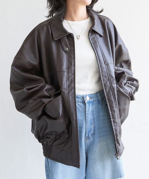 VENCEEXCHANGE（ヴァンスエクスチェンジ）の「合皮ブルゾンジャケット（ブルゾン・レディース・ブラウン/ブラック・M）」の11枚目の写真