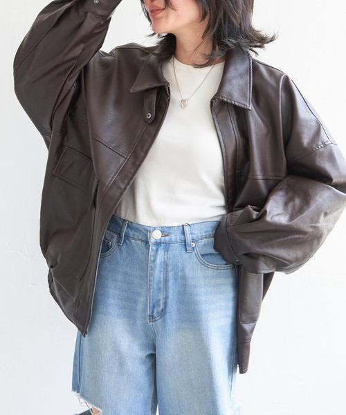 VENCEEXCHANGE（ヴァンスエクスチェンジ）の「合皮ブルゾンジャケット（ブルゾン・レディース・ブラウン/ブラック・M）」の7枚目の写真