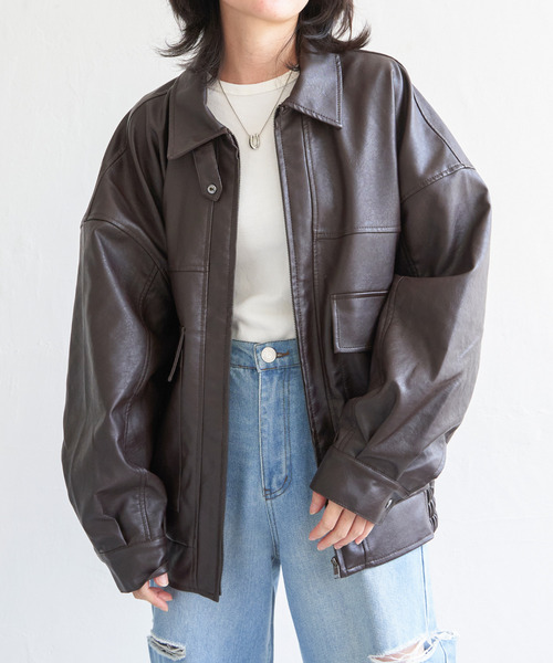 VENCEEXCHANGE（ヴァンスエクスチェンジ）の「合皮ブルゾンジャケット（ブルゾン・レディース・ブラウン/ブラック・M）」の6枚目の写真