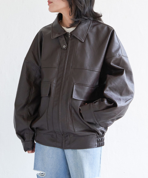 VENCEEXCHANGE（ヴァンスエクスチェンジ）の「合皮ブルゾンジャケット（ブルゾン・レディース・ブラウン/ブラック・M）」の5枚目の写真