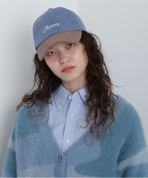 AVIREX（アヴィレックス）の「【直営店限定】CORDUROY LOGO CAP/コーデュロイロゴキャップ（キャップ・レディース・ブルー/オフホワイト/チャコールグレー・F）」の4枚目の写真