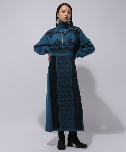 【美品】HARE　ブロックガラニットワンピース　ブラック HARE（ハレ）の「ブロックガラニットワンピース(HARE)（ワンピース