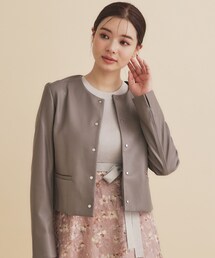◆シンセティックレザーノーカラーブルゾン【洗える】
