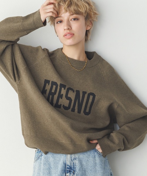 hunch(ハンチ)の「【WEB限定/別注】【新色追加】ソフトタッチ ロゴニット(ニット/セーター・レディース・カーキ系/ブルー系その他/オートミール/ベージュ系その他2/杢グレー/チャコールグレー×ブラック/ブラック系その他/ブラウン系その他/ネイビー系・FREE)」の7枚目の写真