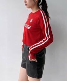 AS KNOW AS plus | ◇袖ラインゲームシャツ ロゴ刺繍 テレコリブプルオーバー(Tシャツ/カットソー)