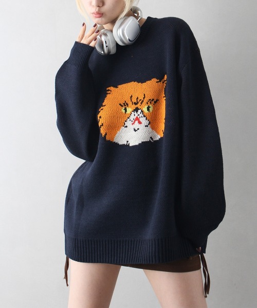 SpRay（スプレイ）の「にゃんにゃんジャガードニット（ニット/セーター・レディース・ネイビー/グレー/ブラック/アイボリー・FREE）」の21枚目の写真