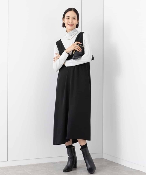 【セール】ツイルVネックジャンパースカート(セットアップ対応)(ワンピース)|MICHEL KLEIN(ミッシェル・クラン)