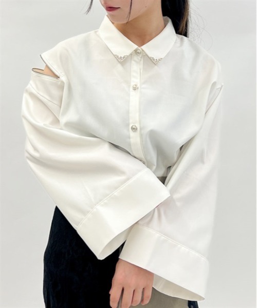 axes femme(アクシーズファム)の「ショルダージップビッグシャツ(シャツ/ブラウス・レディース・ワイン/ブラック/ホワイト・FREE)」の2枚目の写真