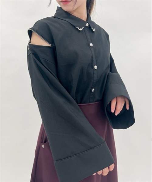 axes femme(アクシーズファム)の「ショルダージップビッグシャツ(シャツ/ブラウス・レディース・ワイン/ブラック/ホワイト・FREE)」の6枚目の写真