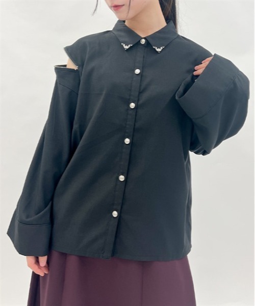 axes femme(アクシーズファム)の「ショルダージップビッグシャツ(シャツ/ブラウス・レディース・ワイン/ブラック/ホワイト・FREE)」の7枚目の写真