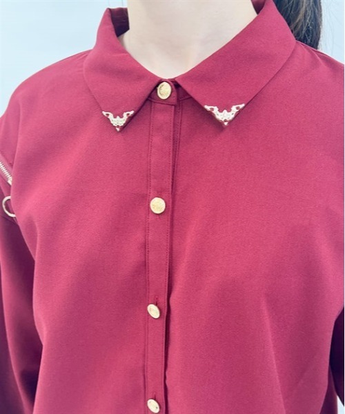 axes femme(アクシーズファム)の「ショルダージップビッグシャツ(シャツ/ブラウス・レディース・ワイン/ブラック/ホワイト・FREE)」の11枚目の写真