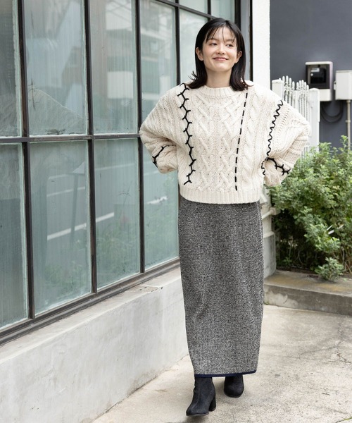 niko and...(ニコアンド)の「ケーブルステッチニットプルオーバー(ニット/セーター・レディース・ライトグリーン/アイボリー/ブラック/グレー・MEDIUM/LARGE)」の15枚目の写真