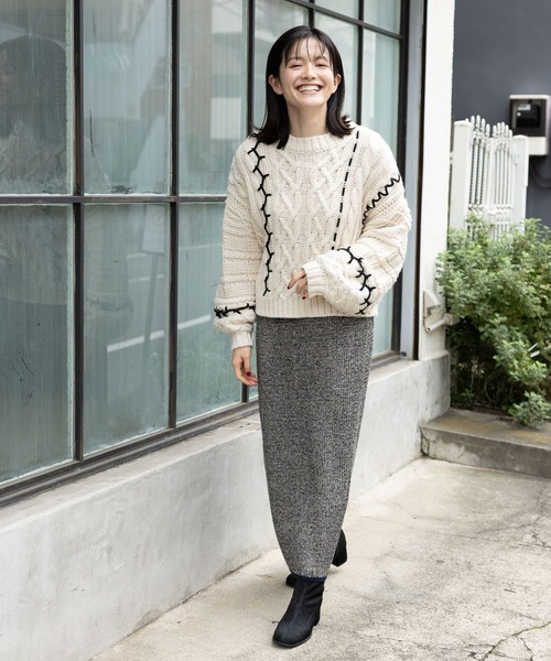 niko and...(ニコアンド)の「ケーブルステッチニットプルオーバー(ニット/セーター・レディース・ライトグリーン/アイボリー/ブラック/グレー・MEDIUM/LARGE)」の16枚目の写真