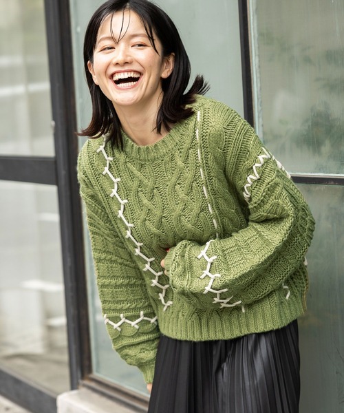 セール】ケーブルステッチニットプルオーバー（ニット/セーター