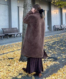 LAULEN スタンドファーリッチカラーミドルコート　ベージュ LAULEN スタンドファーリッチカラーミドルコート ベージュ