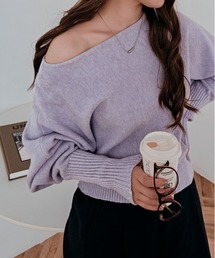 ニット/セーター（パープル/紫色系・オフショルダー）ファッション通販