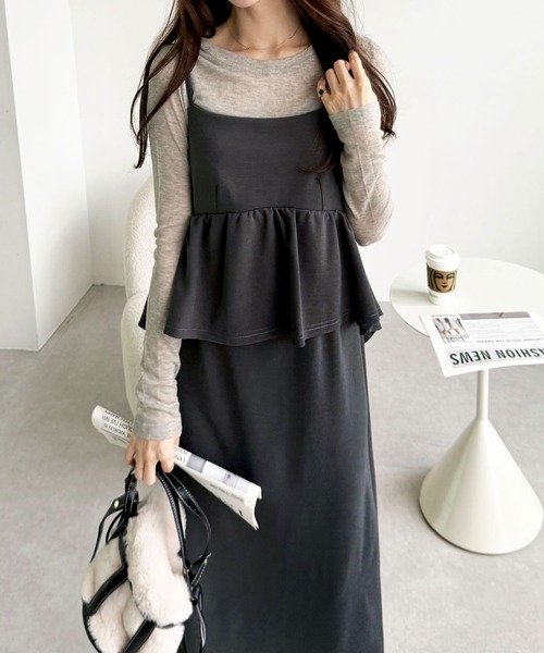 GeeRA(ジーラ)の「【新色追加/S-LL展開】楽ちん!細見えペプラムキャミワンピース(ワンピース・レディース・ブラック/グレー系その他/ベージュ/ブラック系その他/チャコール/ホワイト系その他/ブラック系その他2・LARGE/X-LARGE/MEDIUM/SMALL)」の6枚目の写真