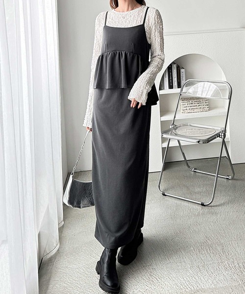 GeeRA(ジーラ)の「【新色追加/S-LL展開】楽ちん!細見えペプラムキャミワンピース(ワンピース・レディース・ブラック/グレー系その他/ベージュ/ブラック系その他/チャコール/ホワイト系その他/ブラック系その他2・LARGE/X-LARGE/MEDIUM/SMALL)」の19枚目の写真