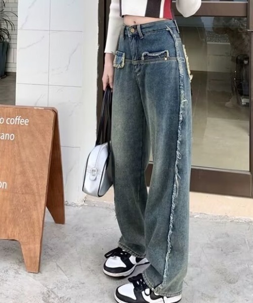 ワイドレッグパンツ デニム S〜2XL ウォッシュド デニムパンツ – weMALL