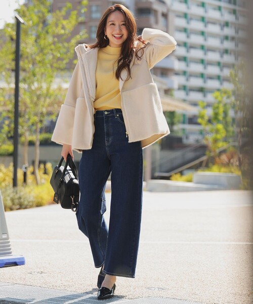 ANY SIS（エニィスィス）の「【美Denimシリーズ】セミカーブワイド デニム（デニムパンツ・レディース・ダルブルー系/ホワイト系/スカイブルー系・3/2/1）」の5枚目の写真