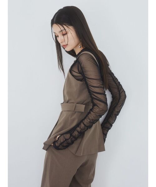 MURUA（ムルーア）の「【セットアップ対応】フライフロントペプラムビスチェ（ベスト・レディース・モカ/ライトグレー/ピンク/グレー/ブラック・FREE）」の21枚目の写真